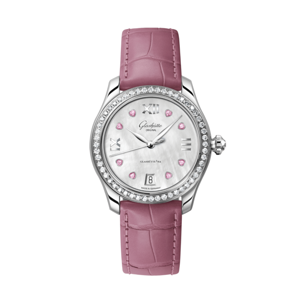 Glashuette Original Lady Serenade 36 mm Mother-Of-Pearl White Dial Stainless Steel Louisiana   Leather Strap 1-39-22-21-22-44