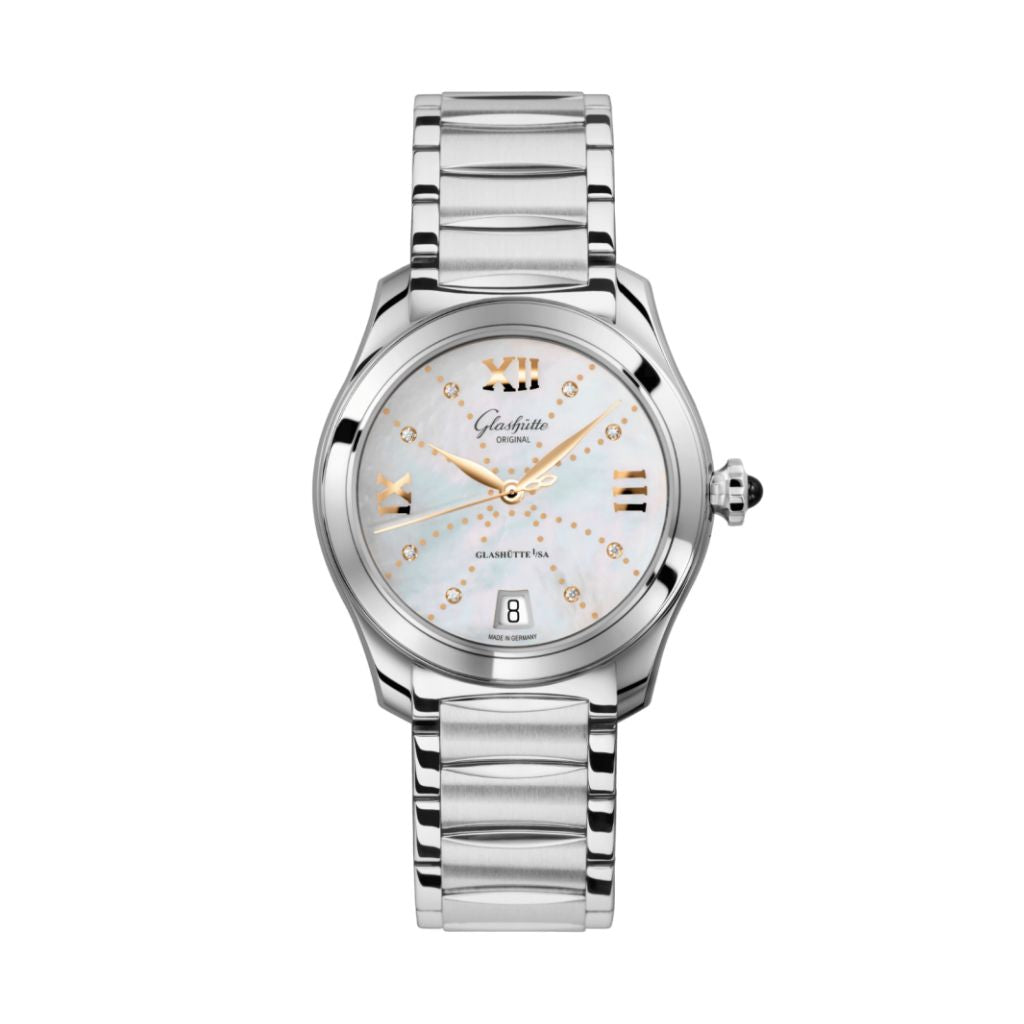 Glashuette Original Lady Serenade 36 mm Mother-Of-Pearl White Dial Stainless Steel Stainless Steel 1-39-22-12-02-34