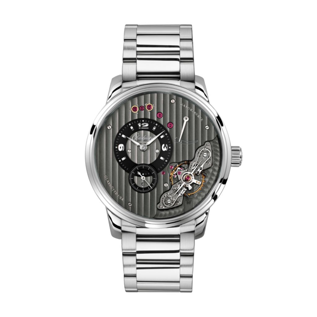 Glashuette Original Pano Inverse 42 mm Galvanized Black Dial Stainless Steel Metal Bracelet 1-66-06-04-22-71