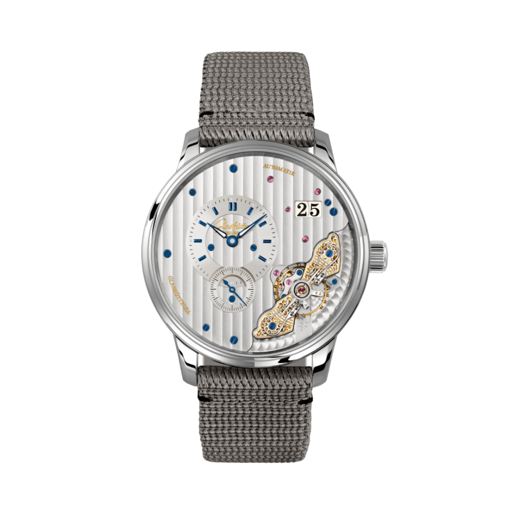 Glashuette Original Pano Matic Inverse 42 mm Silver Dial Stainless Steel Synthetic,Grey Strap 1-91-02-02-02-66