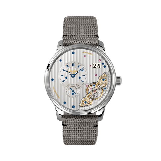 Glashuette Original Pano Matic Inverse 42 mm Silver Dial Stainless Steel Synthetic,Grey Strap 1-91-02-02-02-66