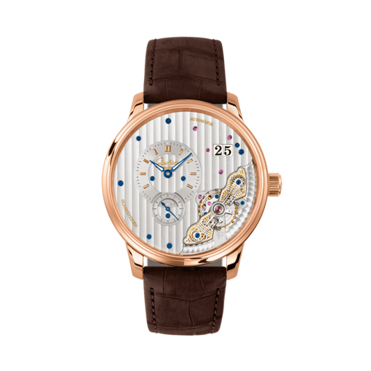 Glashuette Original Pano Matic Inverse 42 mm White Dial Red Gold Louisiana   Nubuk Leather Strap, Brown 1-91-02-01-05-62