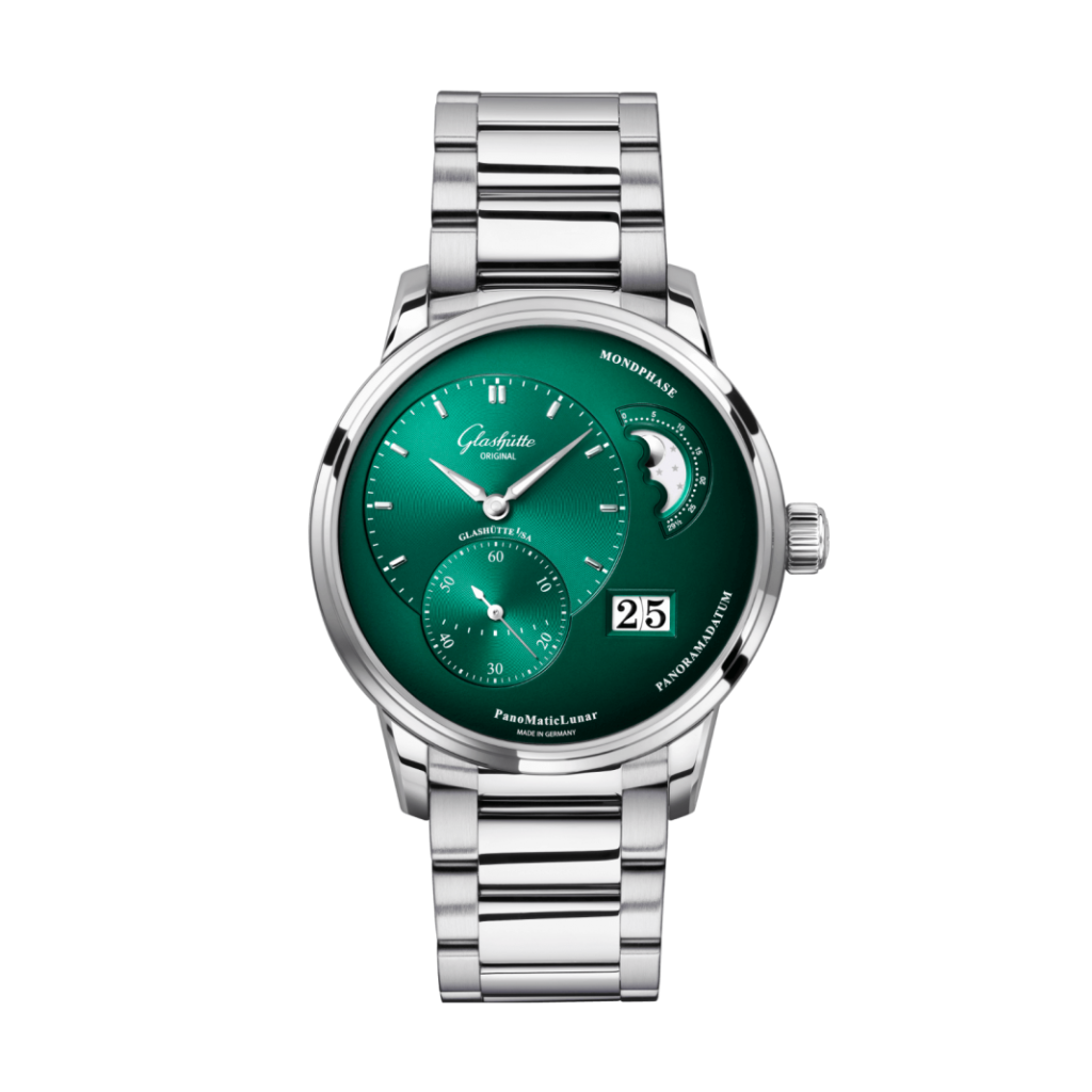 Glashuette Original Pano Matic Lunar 40 mm Green Dial Stainless Steel Metal Bracelet 1-90-02-13-32-70