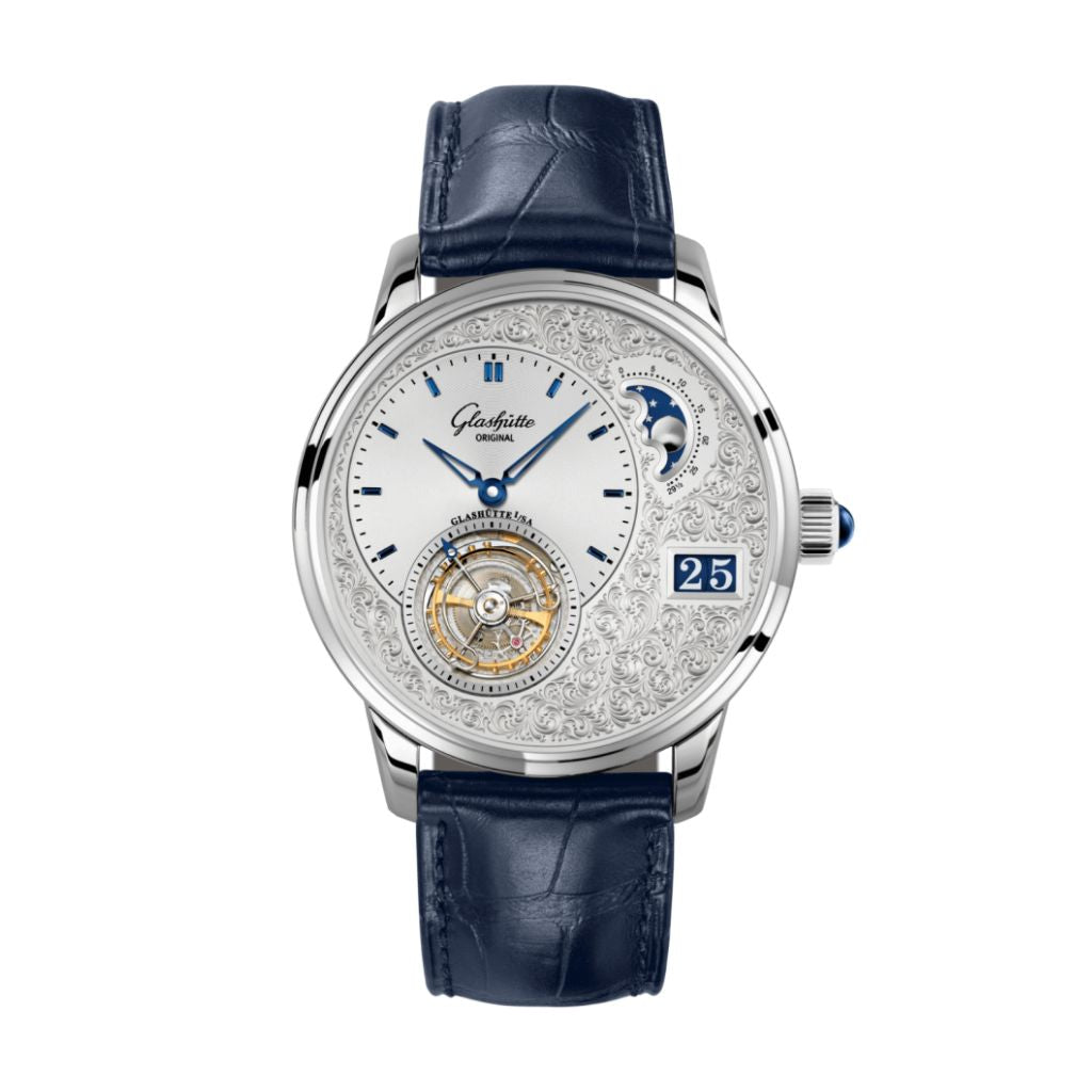 Glashuette Original PanoLunarTourbillon 40 mm Silver  Dial Platinum Louisiana   leather strap 1-93-12-01-03-30