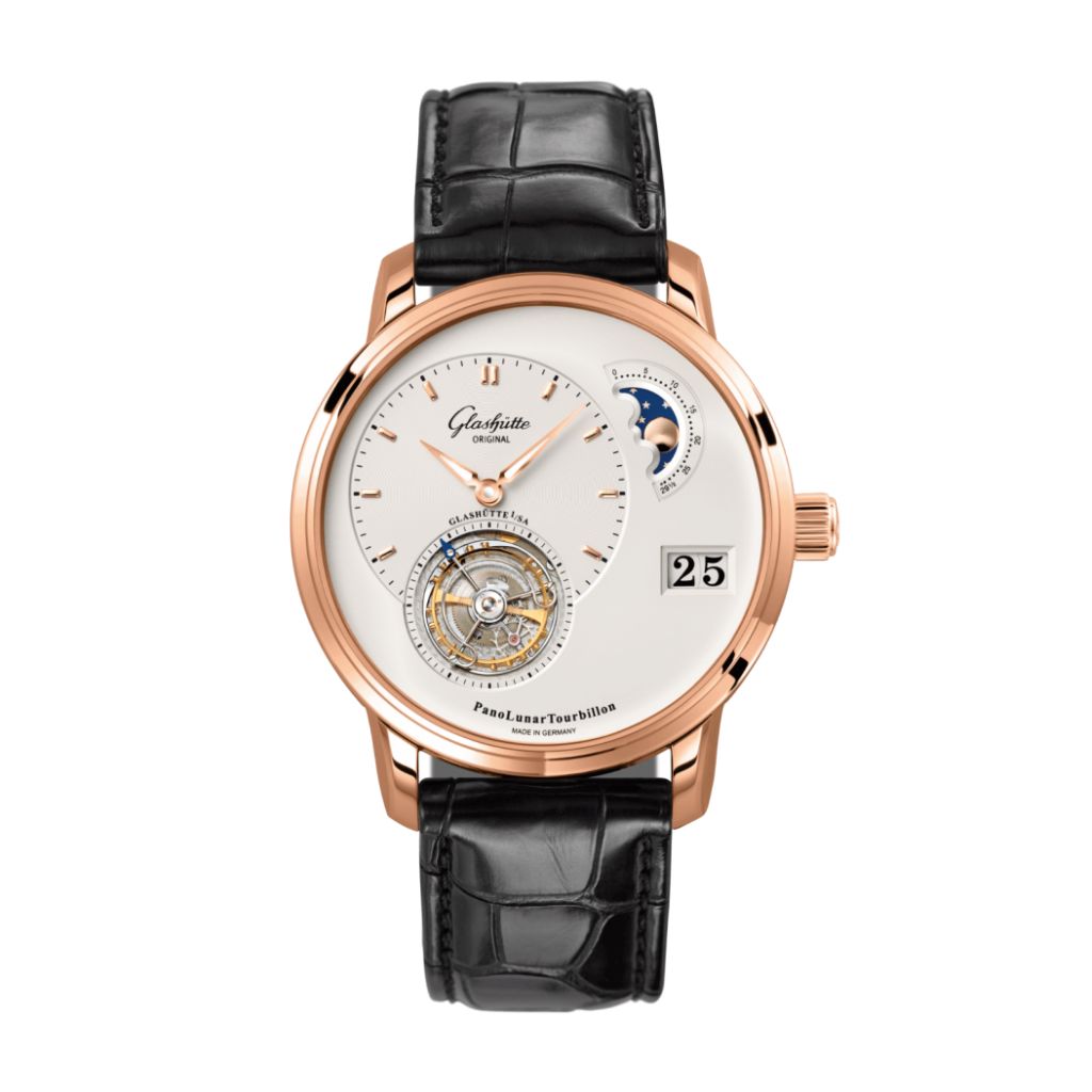 Glashuette Original PanoLunarTourbillon 40 mm Silver  Dial Red Gold Louisiana   Leather Strap, Black 1-93-02-05-05-04