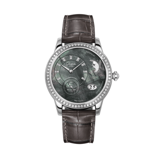 Glashuette Original Panomatic Luna 39.4 mm Mother-Of-Pearl "Tahiti" Dial Stainless Steel Louisiana   Leather Strap 1-90-12-02-12-02