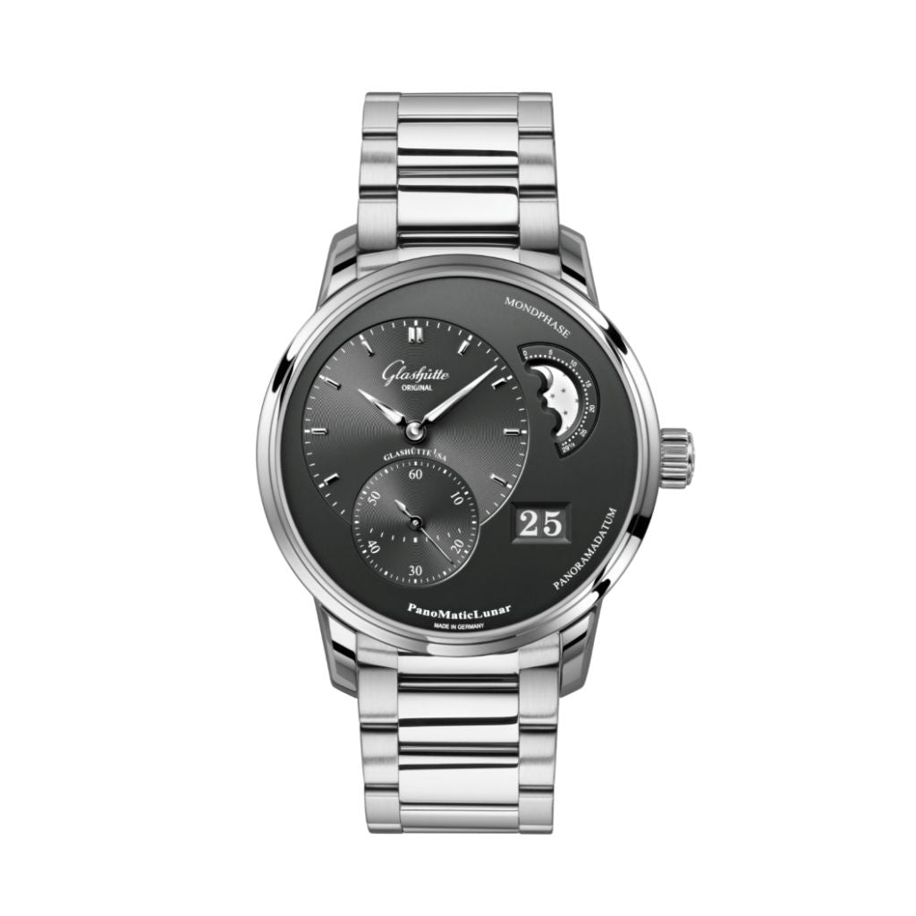 Glashuette Original PanoMaticLunar 40 mm Galvanized Ruthenium Dial Stainless Steel Stainless Steel 1-90-02-43-32-71
