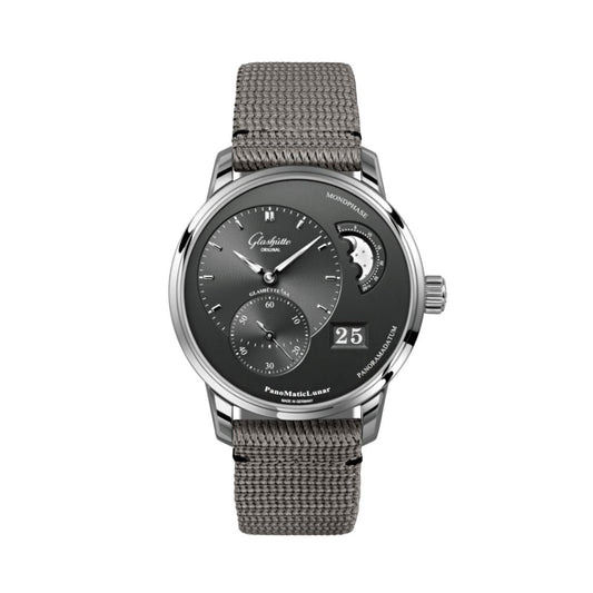 Glashuette Original PanoMaticLunar 40 mm Galvanized Ruthenium Dial Stainless Steel Synthetic 1-90-02-43-32-66
