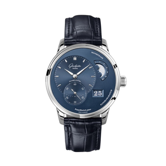 Glashuette Original PanoMaticLunar 40 mm Radiant Blue Dial Stainless Steel Louisiana   Leather Strap 1-90-02-46-32-61