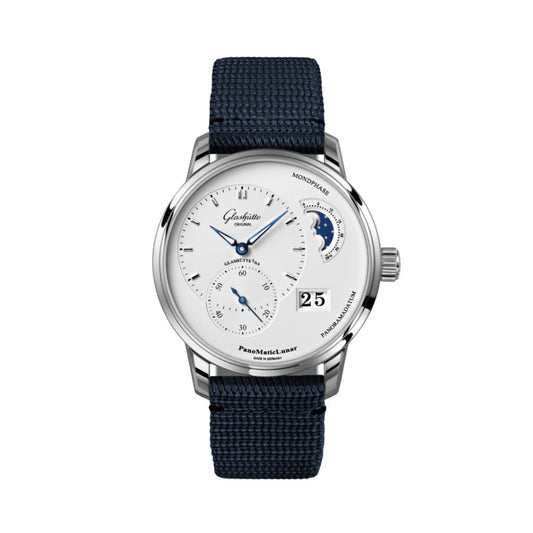 Glashuette Original Panomaticlunar 40 mm Silver Galvanized Dial Stainless Steel Synthetic 1-90-02-42-32-64