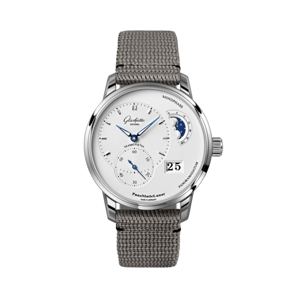 Glashuette Original Panomaticlunar 40 mm Silver Galvanized Dial Stainless Steel Synthetic 1-90-02-42-32-66