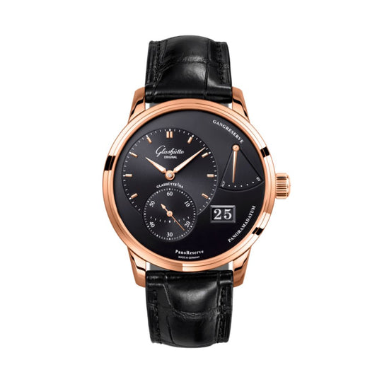 Glashuette Original PanoReserve 40 mm Galvanized Black Dial Red Gold Louisiana   Nubuk Leather Strap 1-65-01-29-15-61