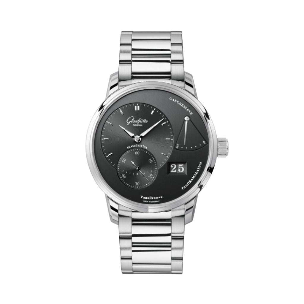 Glashuette Original PanoReserve 40 mm Galvanized Ruthenium Dial Stainless Steel Stainless Steel 1-65-01-23-12-71