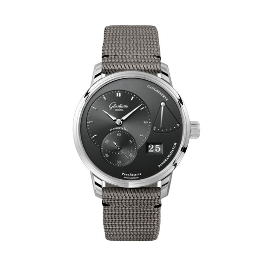 Glashuette Original PanoReserve 40 mm Galvanized Ruthenium Dial Stainless Steel Synthetic 1-65-01-23-12-66