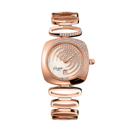 Glashuette Original Pavonina 31 mm Cold Enamal White Dial Red Gold With Diamonds Red Gold Diamonds 1-03-01-03-15-11