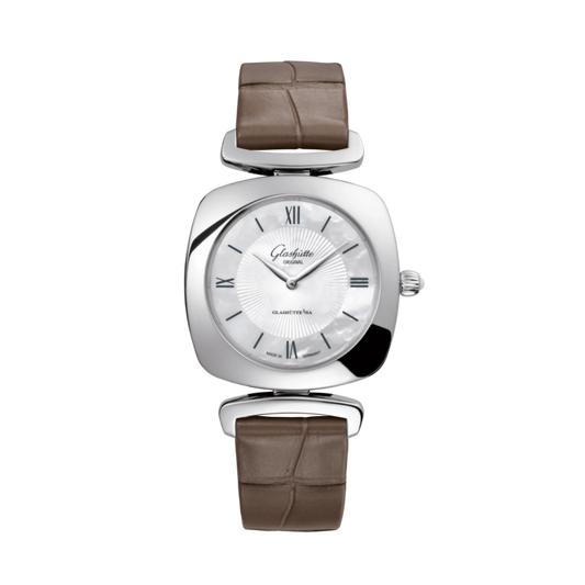Glashuette Original Pavonina 31 mm Mother-Of-Pearl White Dial Stainless Steel Louisiana   Leather Strap 1-03-02-05-02-30