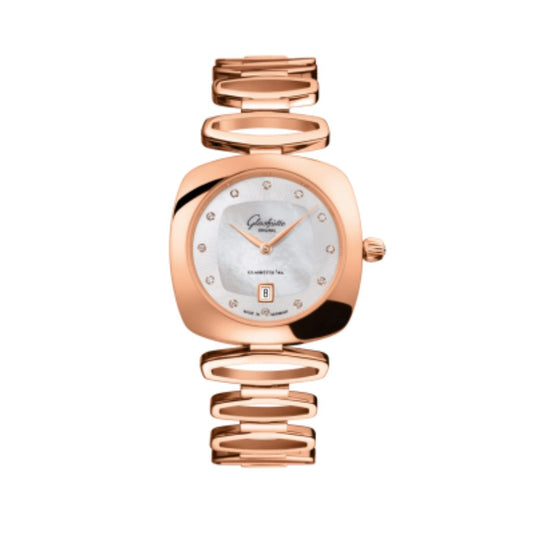 Glashuette Original Pavonina 31 mm Mother-Of-Pearl White With Diamonds Dial Red Gold Red Gold 1-03-01-08-05-14