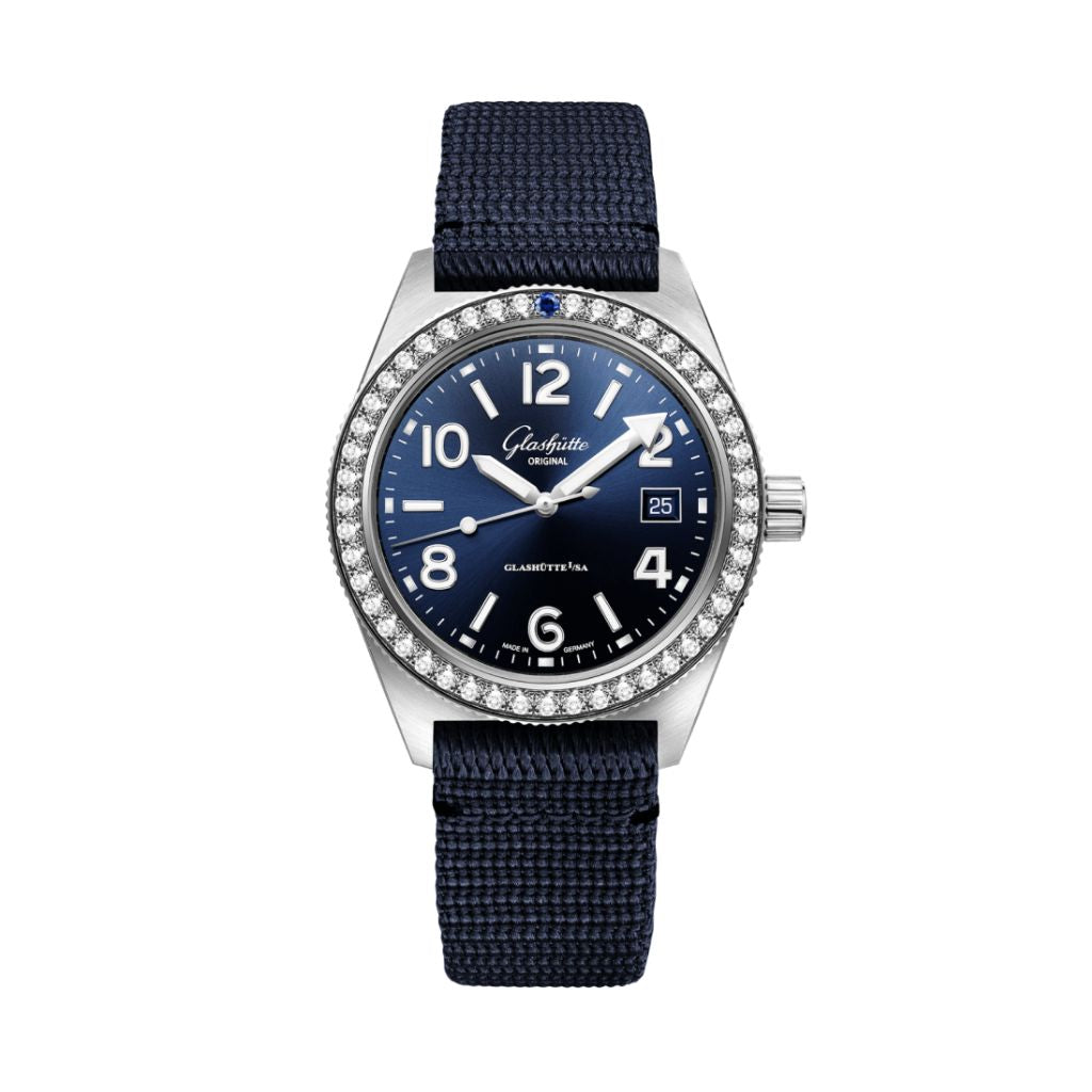 Glashuette Original SeaQ 39.50 mm Blue Dial Stainless Steel Synthetic Strap, Blue 1-39-11-09-82-34