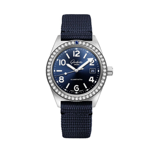 Glashuette Original SeaQ 39.50 mm Blue Dial Stainless Steel Synthetic Strap, Blue 1-39-11-09-82-34