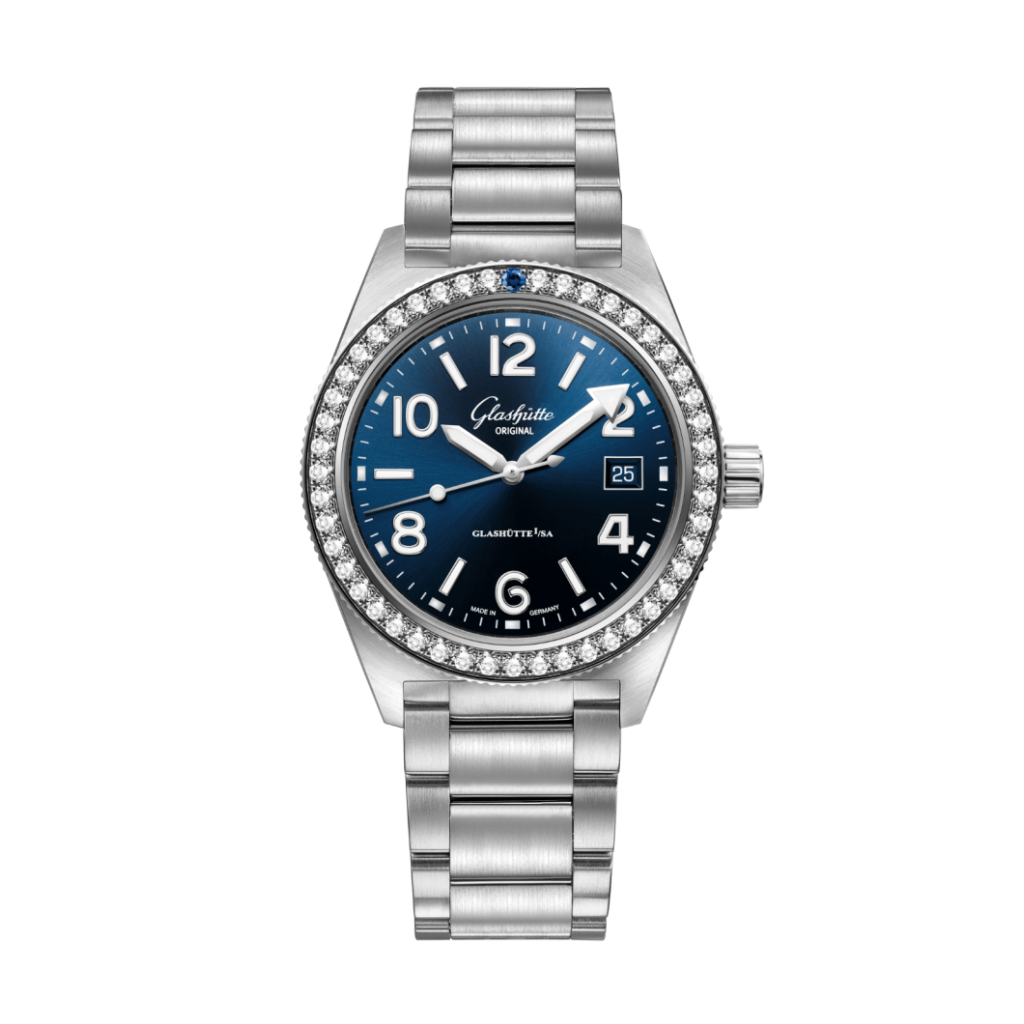 Glashuette Original SeaQ 39.50 mm Blue Dial with Diamonds Stainless Steel Metal Bracelet 1-39-11-09-82-70