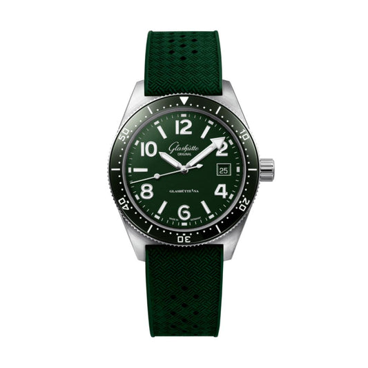 Glashuette Original SeaQ 39.50 mm Green Dial Stainless Steel Rubber Strap, Green 1-39-11-13-83-37