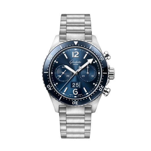 Glashuette Original SeaQ Chronograph 43.20 mm Blue Dial Stainless Steel Metal Bracelet 1-37-23-02-81-70