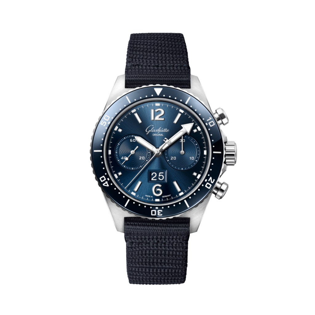 Glashuette Original SeaQ Chronograph 43.20 mm Blue Dial Stainless Steel Synthetic Strap, Blue 1-37-23-02-81-36