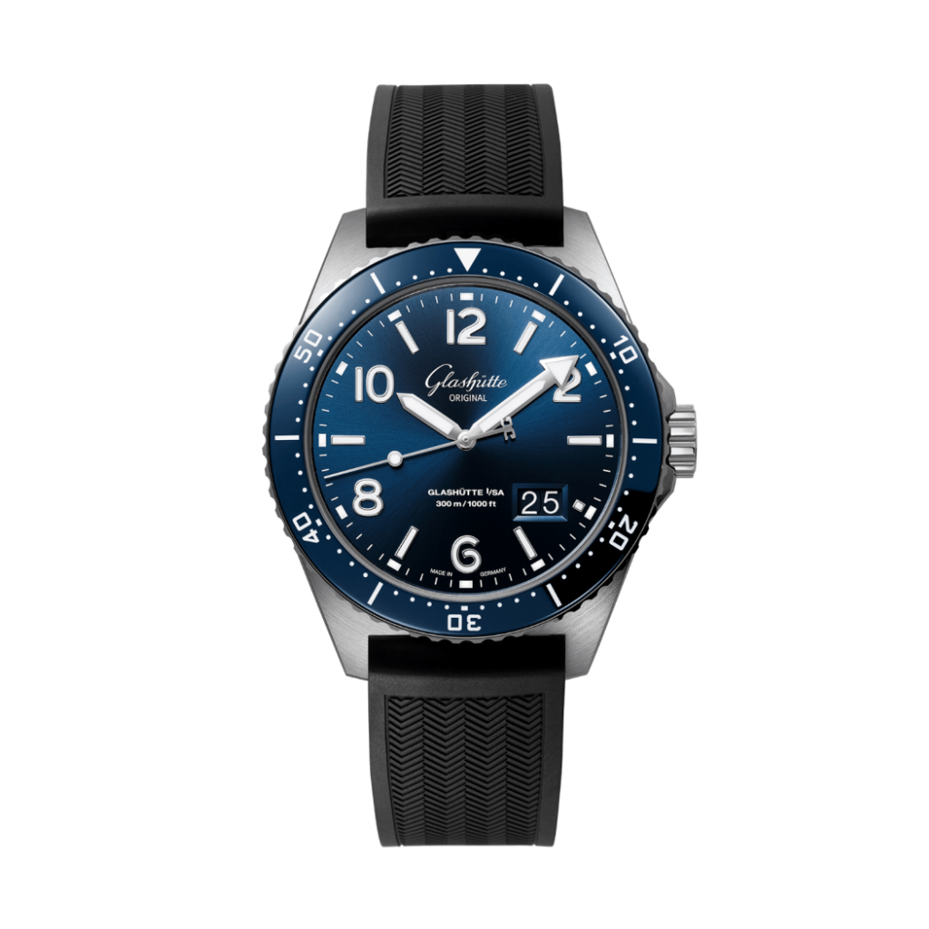 Glashuette Original SeaQ Panorama Date 43.20 mm Blue Dial Stainless Steel Rubber Strap, Black 1-36-13-02-81-33