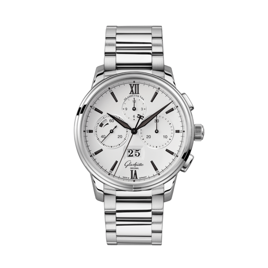 Glashuette Original Senator Chronograph Panorama Date 42 mm White Dial Stainless Steel Metal Bracelet 1-37-01-05-02-71