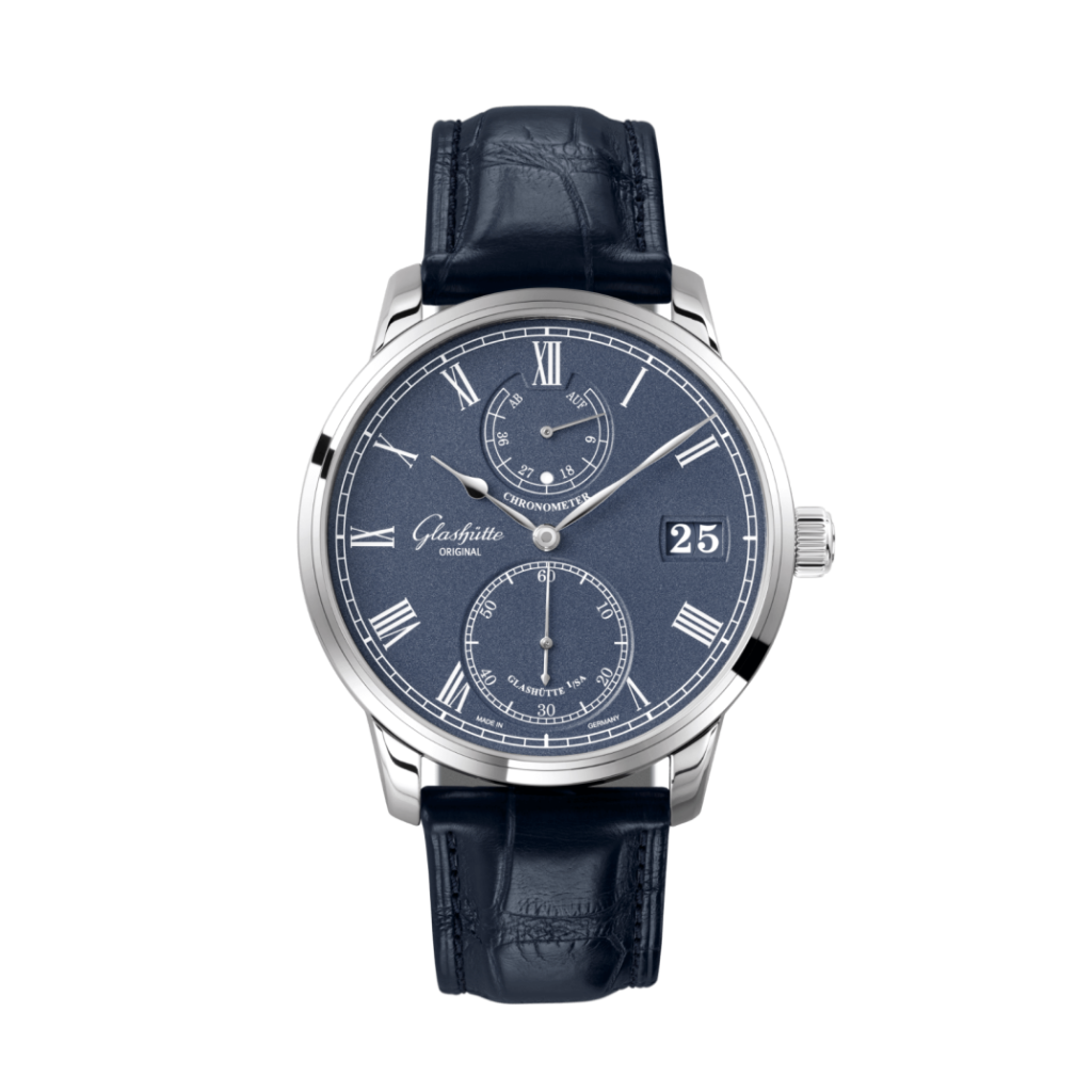 Glashuette Original Senator Chronometer 42 mm Blue Dial White Gold Louisiana   Leather Strap, Blue 1-58-01-05-34-30