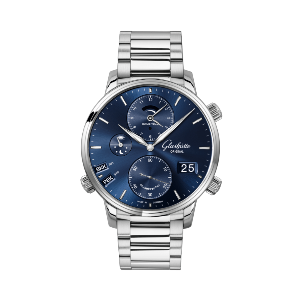Glashuette Original Senator Cosmopolite 44 mm Blue Dial Stainless Steel Metal Bracelet 1-89-02-05-02-70
