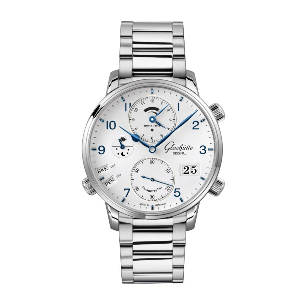 Glashuette Original Senator Cosmopolite 44 mm White Dial Stainless Steel Metal Bracelet 1-89-02-03-02-70