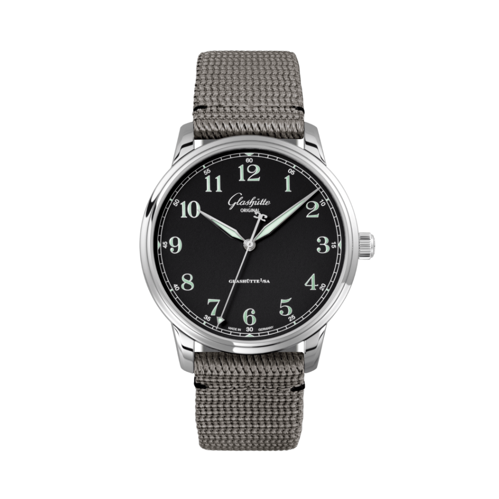 Glashuette Original Senator Excellence 40 mm Black Dial Stainless Steel Synthetic Strap, Grey 1-36-01-03-02-66