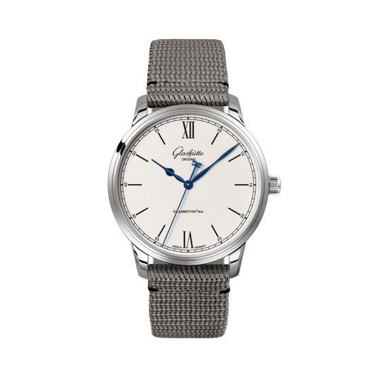 Glashuette Original Senator Excellence 40 mm White Dial Stainless Steel Synthetic Strap, Grey 1-36-01-01-02-66