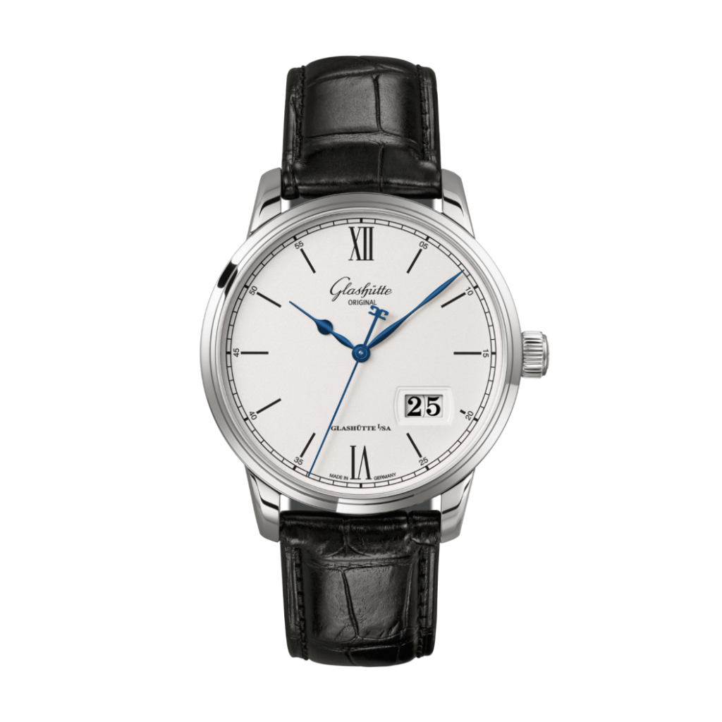 Glashuette Original Senator Excellence Panorama Date 40 mm White Dial Stainless Steel Louisiana   Leather Strap, Black 1-36-03-01-02-61