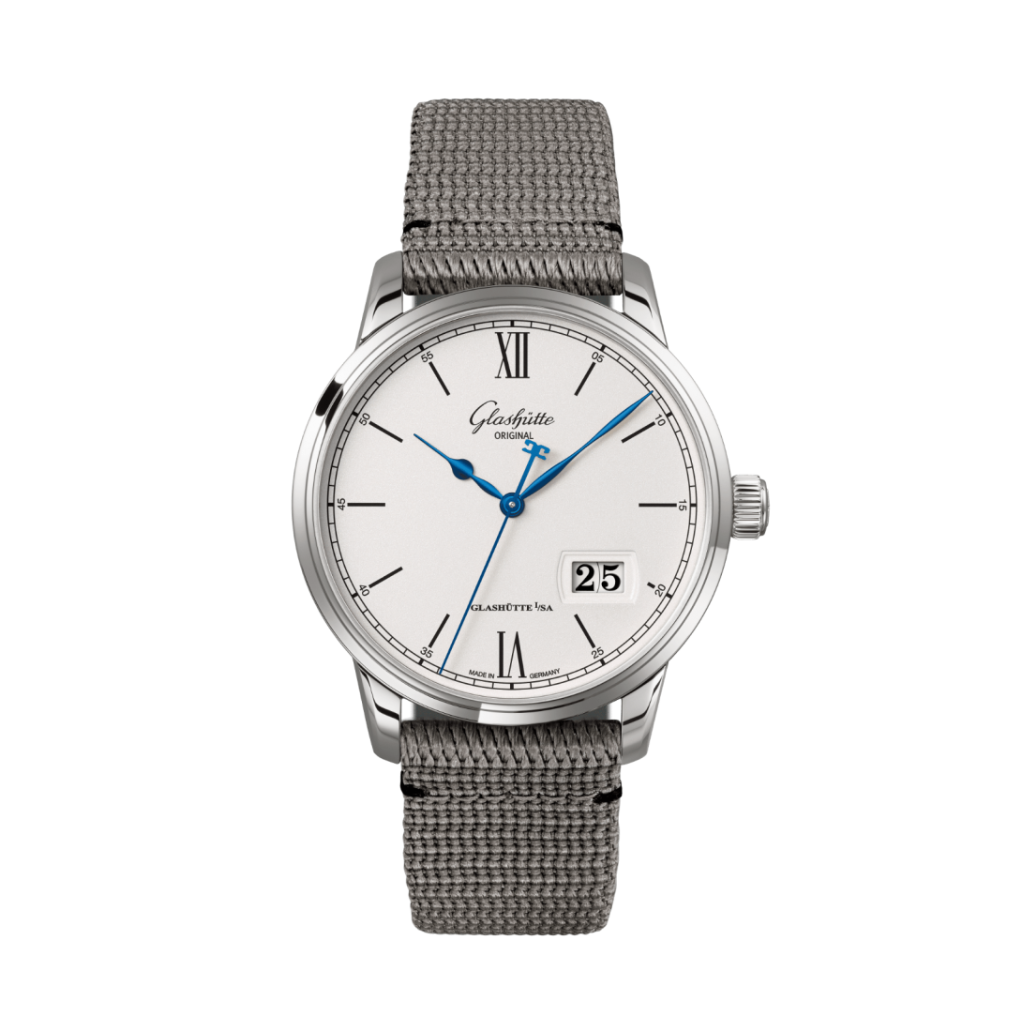 Glashuette Original Senator Excellence Panorama Date 40 mm White Dial Stainless Steel Synthetic Strap, Grey 1-36-03-01-02-66