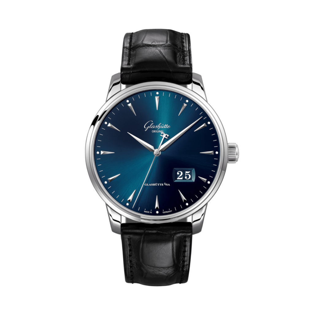 Glashuette Original Senator Excellence Panorama Date 42 mm Blue Dial Stainless Steel Louisiana   Leather Strap 1-36-03-04-02-30