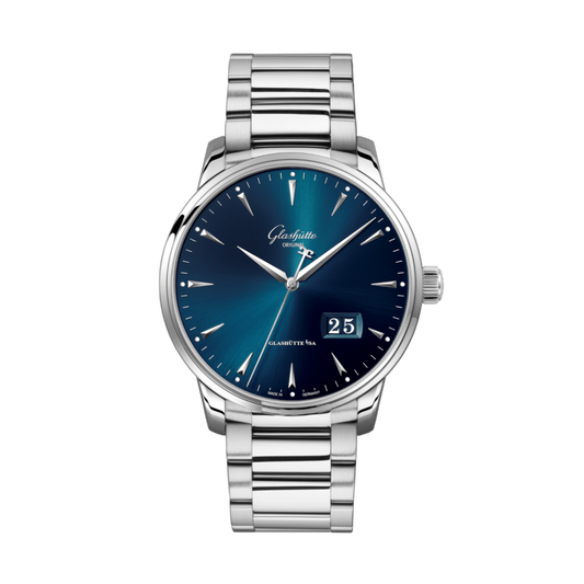 Glashuette Original Senator Excellence Panorama Date 42 mm Blue Dial Stainless Steel Metal Bracelet 1-36-03-04-02-71