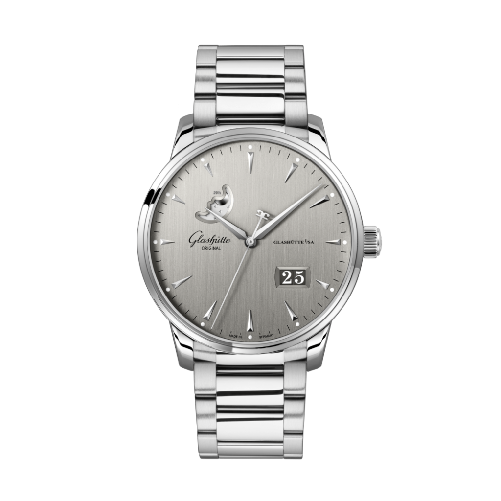 Glashuette Original Senator Excellence Panorama Date Moon Phase 42 mm Silver Dial Stainless Steel Metal Bracelet 1-36-04-03-02-71