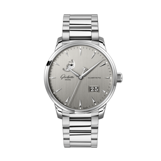 Glashuette Original Senator Excellence Panorama Date Moon Phase 42 mm Silver Dial Stainless Steel Metal Bracelet 1-36-04-03-02-71