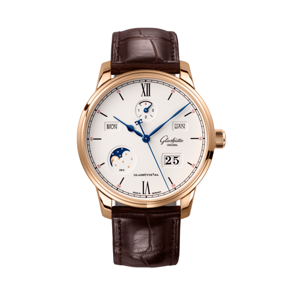 Glashuette Original Senator Excellence Perpetual Calendar 42 mm Silver Dial Red Gold Louisiana   Nubuk Leather Strap, Brown 1-36-02-02-05-61