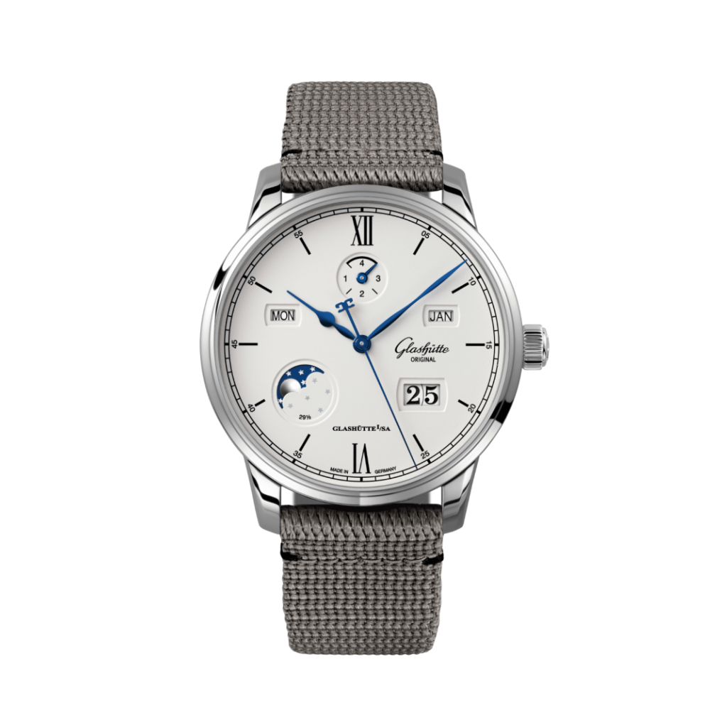 Glashuette Original Senator Excellence Perpetual Calendar 42 mm Silver Dial Stainless Steel Synthetic, Grey Strap 1-36-02-01-02-66