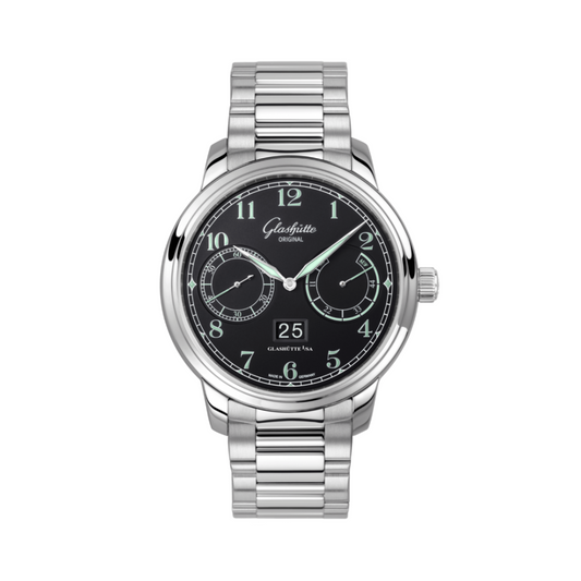 Glashuette Original Senator Observer 44 mm Black Dial Stainless Steel Metal Bracelet 100-14-07-02-70