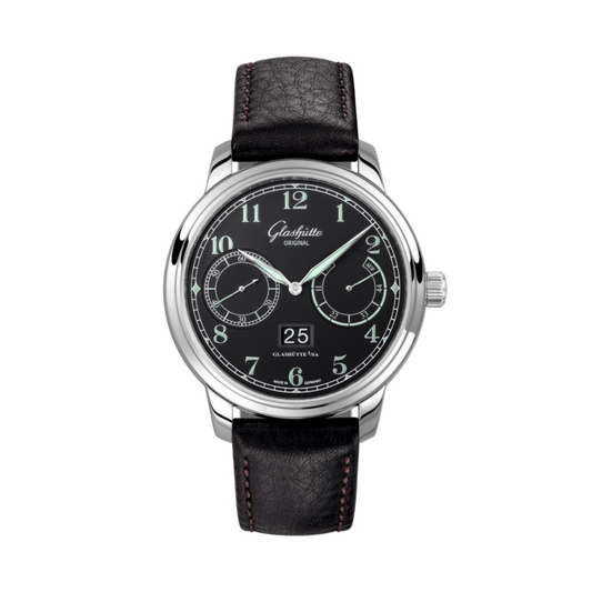 Glashuette Original Senator Observer 44 mm Black Dial Stainless Steel   Strap, Black 100-14-07-02-30