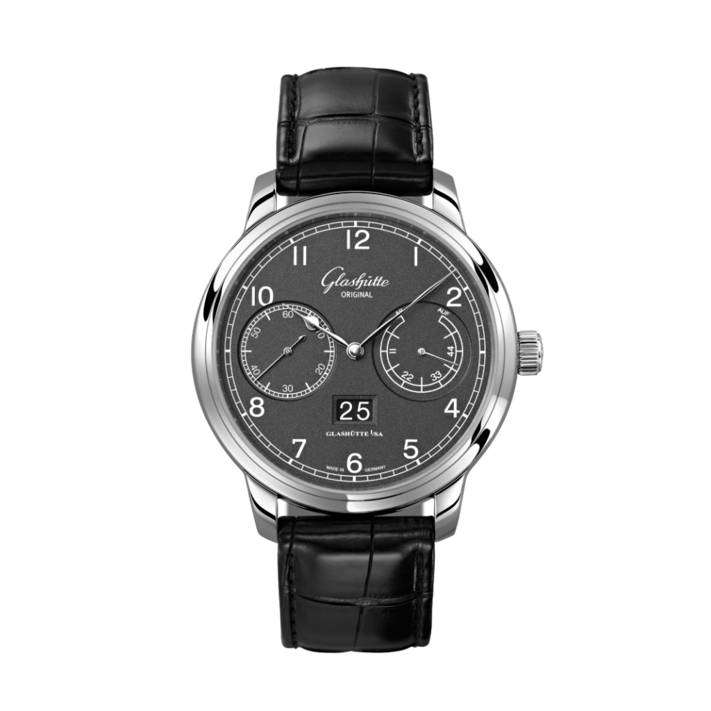Glashuette Original Senator Observer 44 mm Grey Dial Stainless Steel Louisiana   Leather Strap, Black 100-14-02-02-04