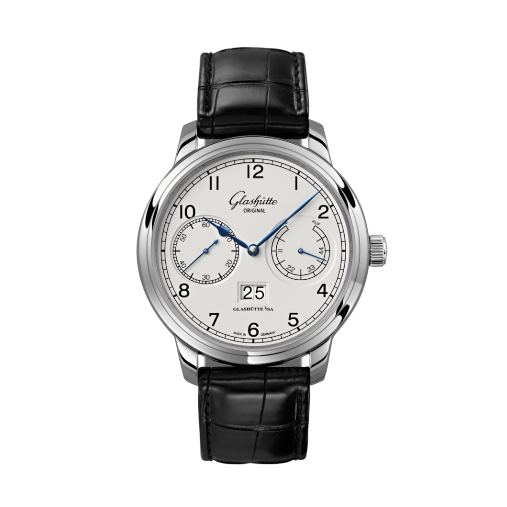 Glashuette Original Senator Observer 44 mm Silver Dial Stainless Steel Louisiana   Leather Strap, Black 100-14-05-02-04