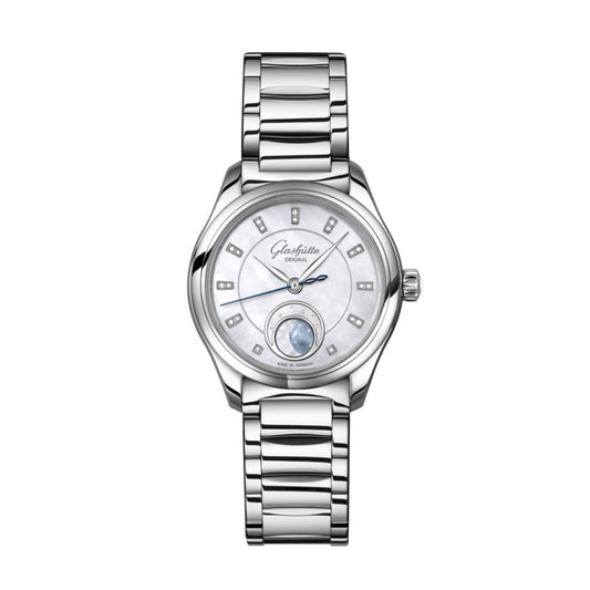 Glashuette Original Serenade Luna 32.50 mm Shimmering White Dial with Diamonds Stainless Steel Metal Bracelet 1-35-14-02-02-14