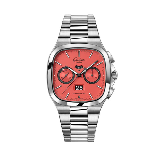 Glashuette Original Seventies Chronograph Panorama Date 40 mm Zany Pink Dial Stainless Steel Metal Bracelet 1-37-02-17-02-70