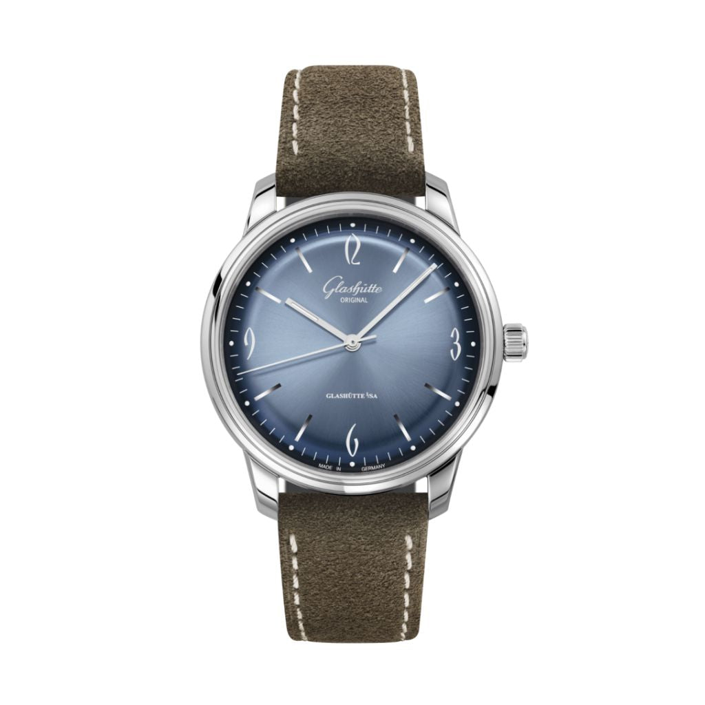 Glashuette Original Sixties Annual Edition 39 mm Blue Dial Stainless Steel   Strap, Brown 1-39-52-14-02-04