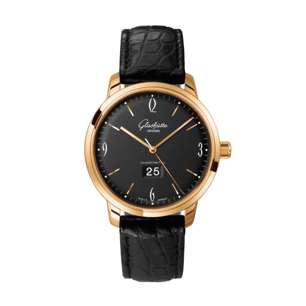 Glashuette Original Sixties Panorama Date 42 mm Black Dial Rose Gold Louisiana  , Black 2-39-47-02-01-04